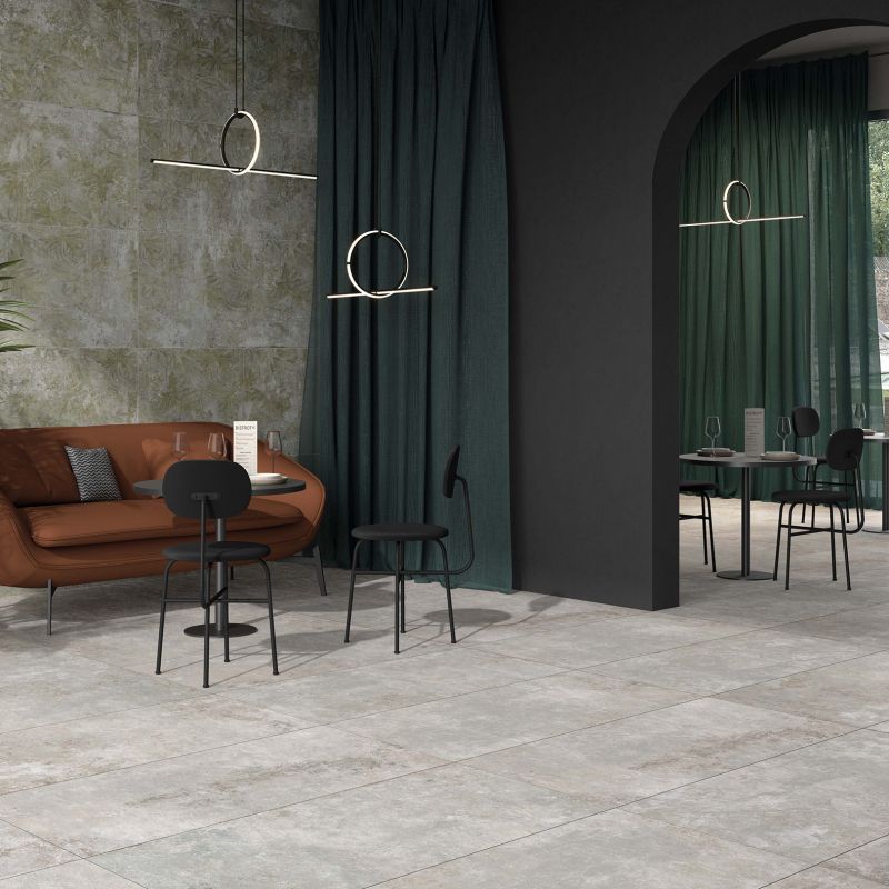 Feinsteinzeugfliese in moderner, industrieller Betonoptik, hellgrau, 60x120 cm - CS25040