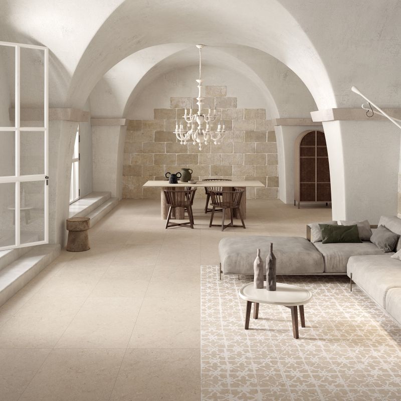 Feinsteinzeugfliese in Trani-Steinoptik, beige, 120x120 cm - CS25076