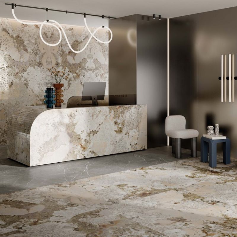 Feinsteinzeugfliese in Marmoroptik Patagonia, mit 3D-Äderung, poliert, 60x120 cm - CS25055