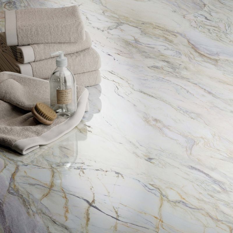 Feinsteinzeugfliese in Marmoroptik, weiß, mit 3D-Äderung, poliert, 60x120 cm - CS25052