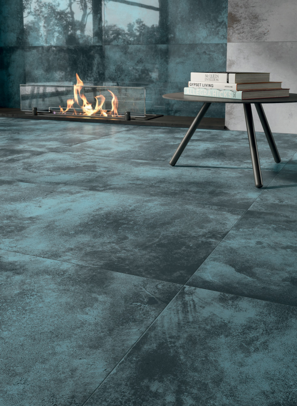 Feinsteinzeugfliese in moderner Metalloptik, blau, 60x120 cm - CS25027