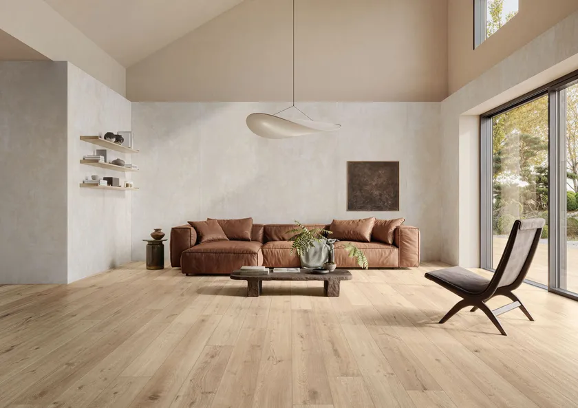 Bodenfliese aus Feinsteinzeug in natürlicher Holzoptik, beige, 20x120 cm - CS25011
