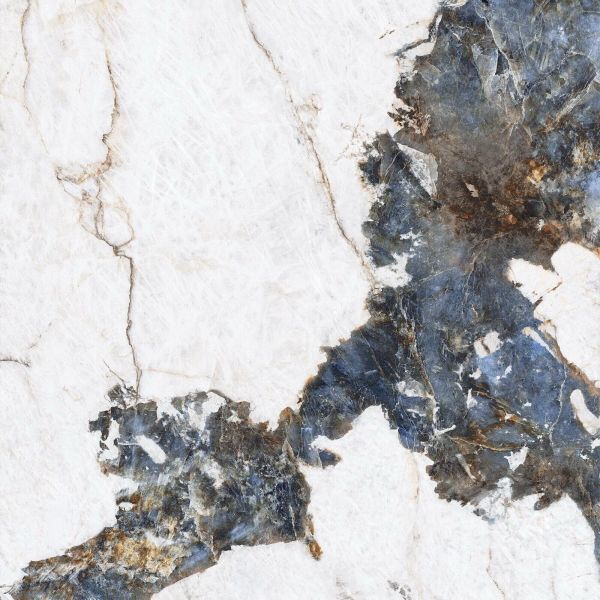 Feinsteinzeug Fliese Marmoroptik Kristall Blau Poliert 120x120 - ECRS754