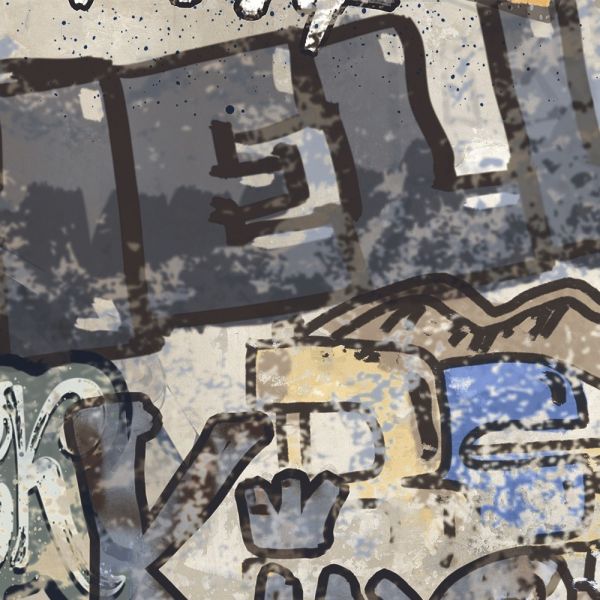 Verkleidung aus Feinsteinzeug, dekoriert mit Graffiti Beige Rt 60x120 - EGBE1708