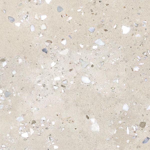 Feinsteinzeug Fliese Steinoptik Terrazzo Elfenbein 60x60 - EI6084