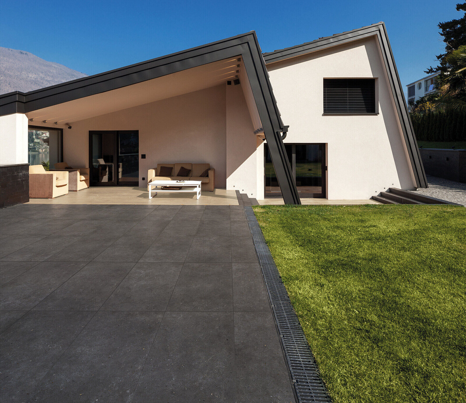 Rutschfeste anthrazitfarbene Feinsteinzeugfliese mit Betoneffekt 60X60 - Ebbd024