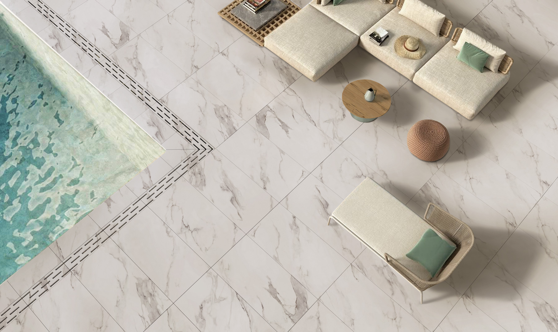 Calacatta-Feinsteinzeug mit Marmoreffekt, 20 mm, R11 Rt, 60 x 120 – ECAA1714