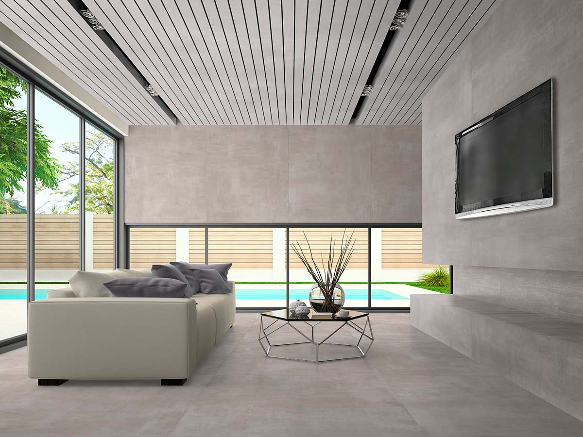 Rutschfeste graue Feinsteinzeugfliese mit gebürstetem Betoneffekt 80X80 - Ecge381