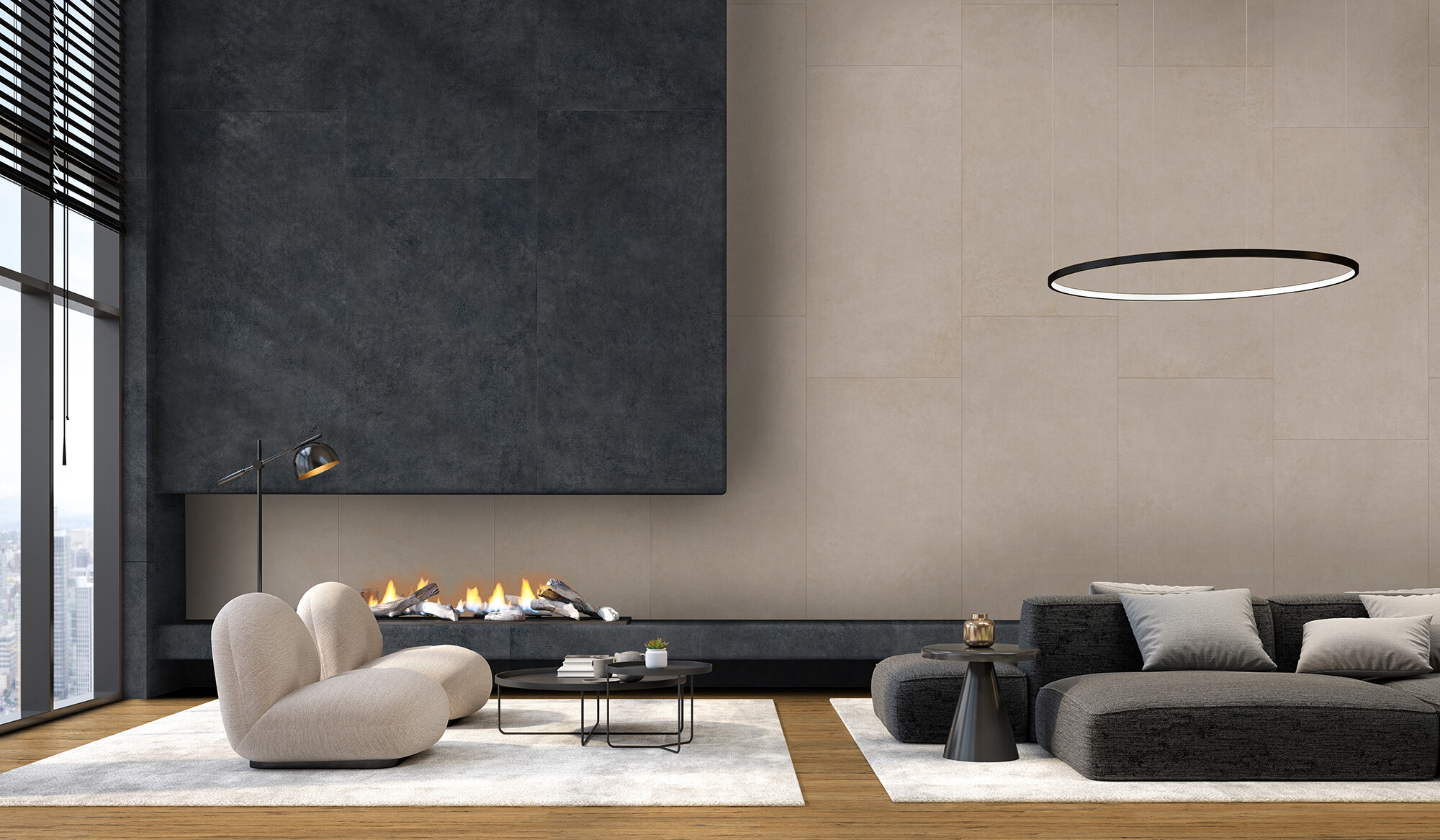 Moderne Feinsteinzeugfliese in Betonoptik, elfenbeinfarben, rutschfest, 60 x 60 – Ecme408