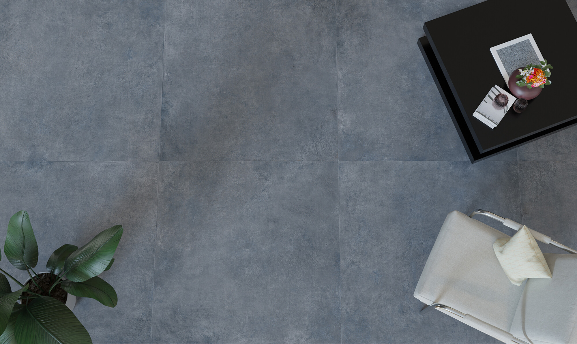 Moderne schwarze rutschfeste Feinsteinzeugfliese in Betonoptik 60 x 60 – Ecmt416