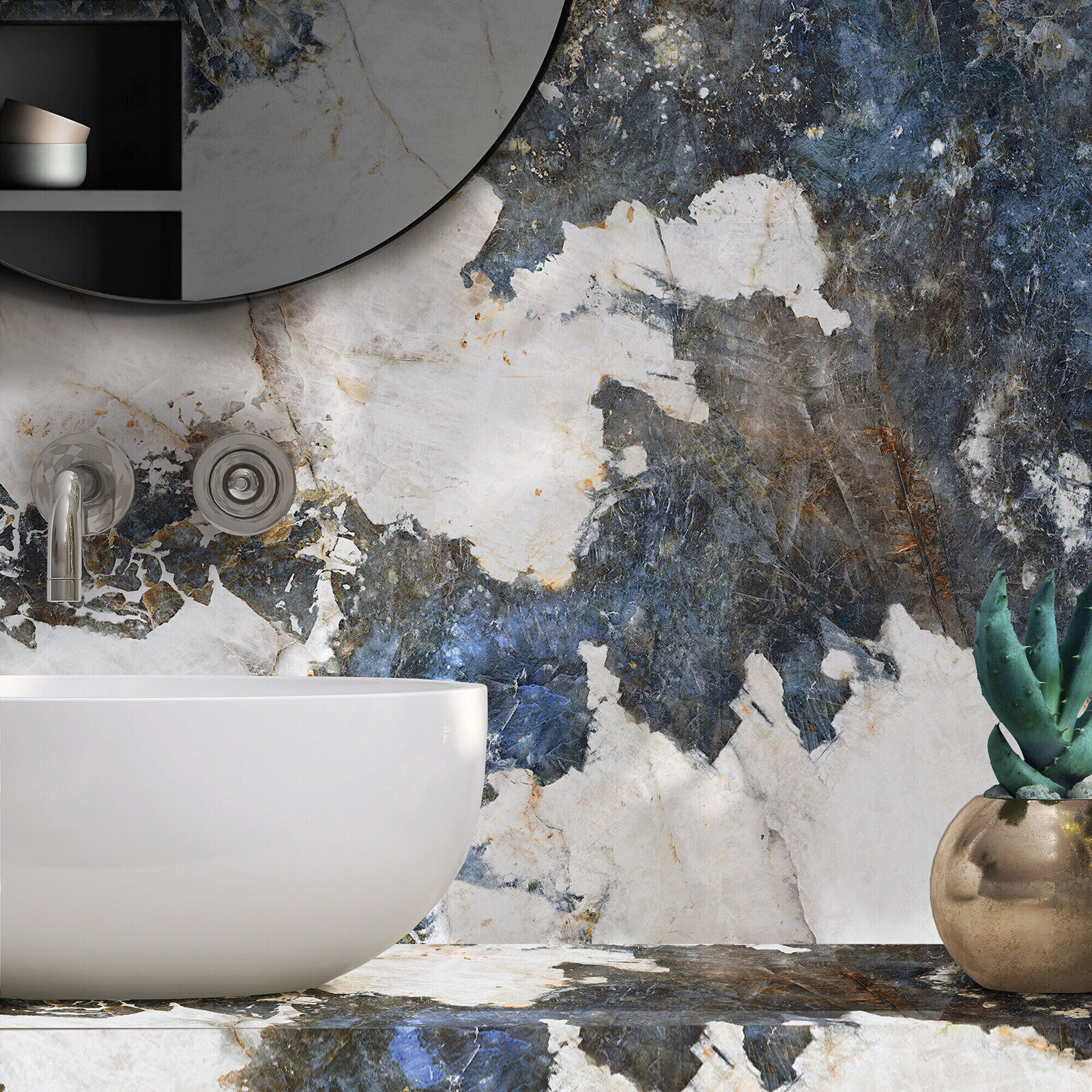 Feinsteinzeug Fliese Marmoroptik Kristall Blau Poliert 120x120 - ECRS754