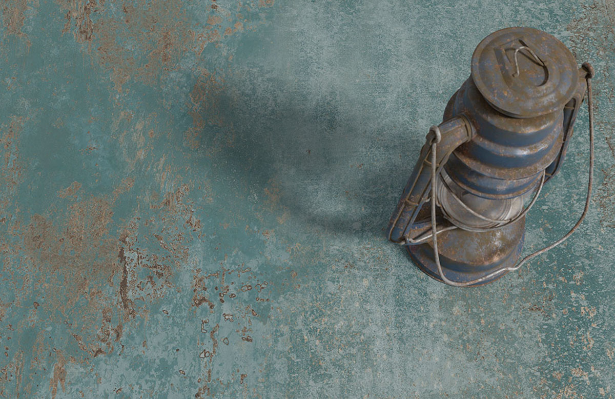 Feinsteinzeug Fliese Metalloptik Grün Oxidiert 120x120 - EFJO426