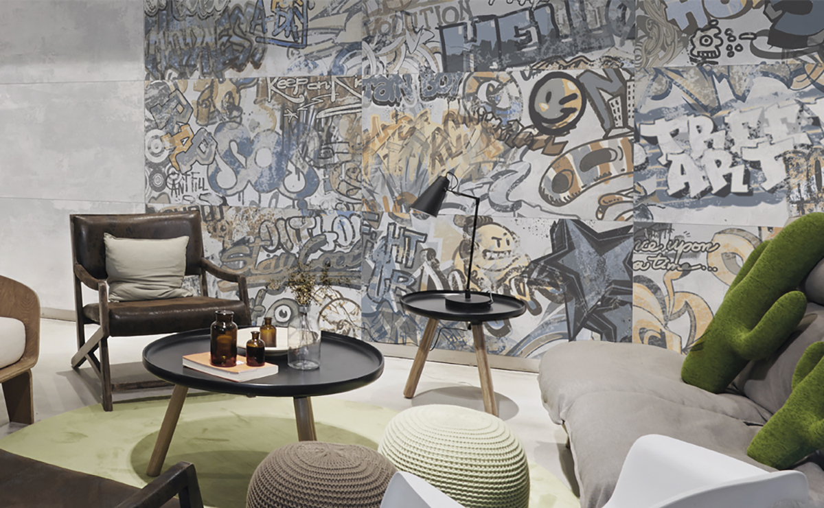 Graue Graffiti-verzierte Feinsteinzeugverkleidung Rt 60x120 - EGGY1707