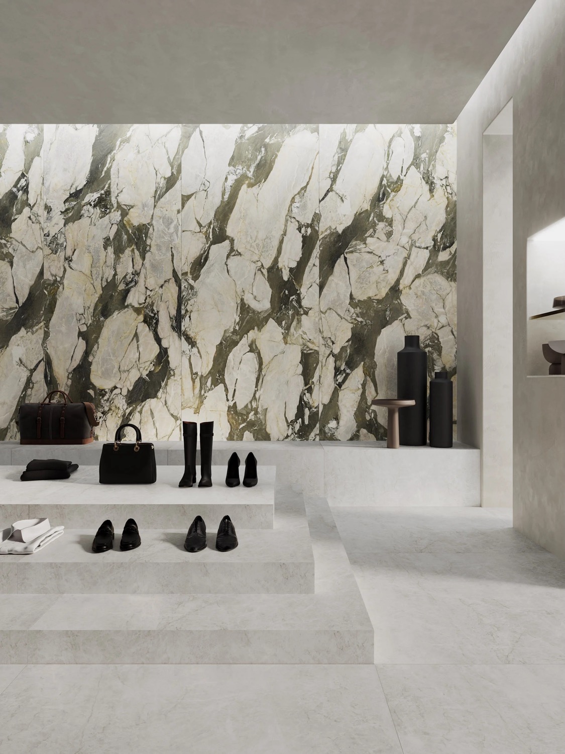 Feinsteinzeug in Marmoroptik, geädert, grün glänzend, 60x120 - EI6001