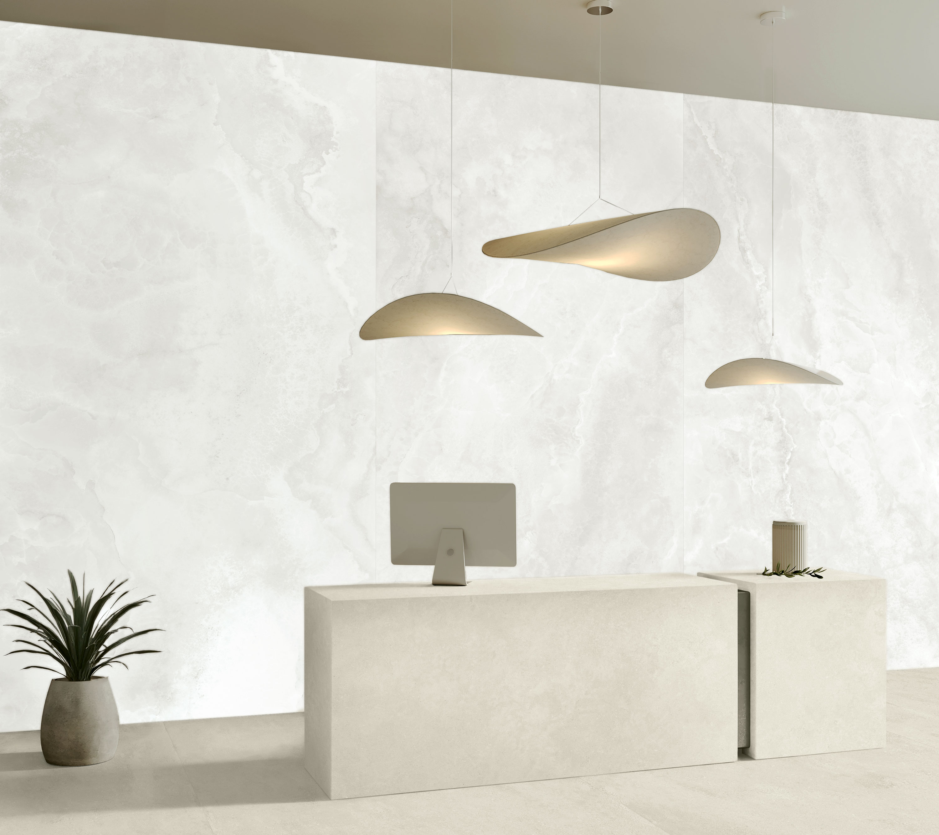 Feinsteinzeug Fliese Marmoroptik Onyx Weiß Weiß Glänzend 120x120 - EI6007