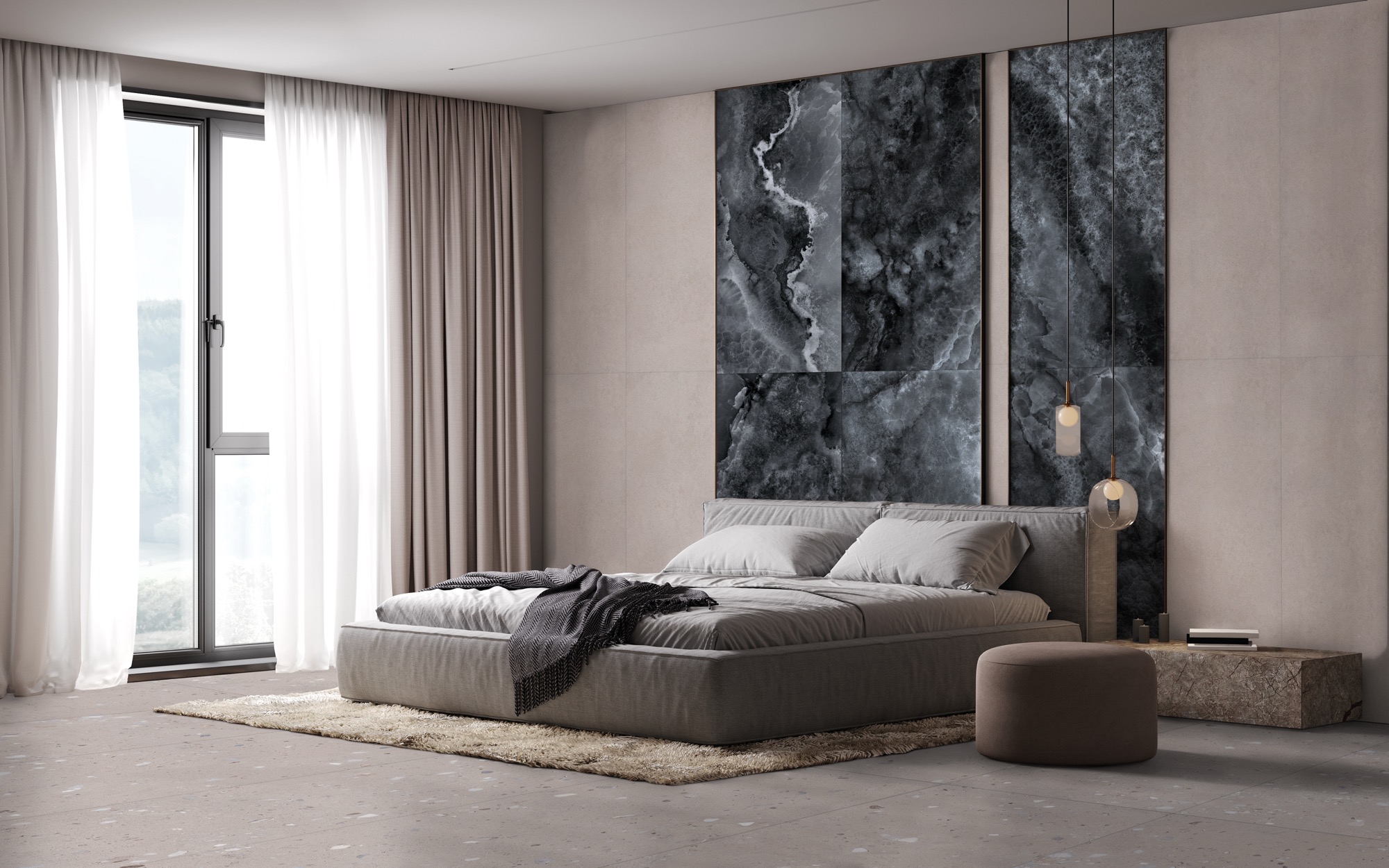 Feinsteinzeug Fliese Marmoroptik Onyx Schwarz Schwarz Glänzend 120x120 - EI6009