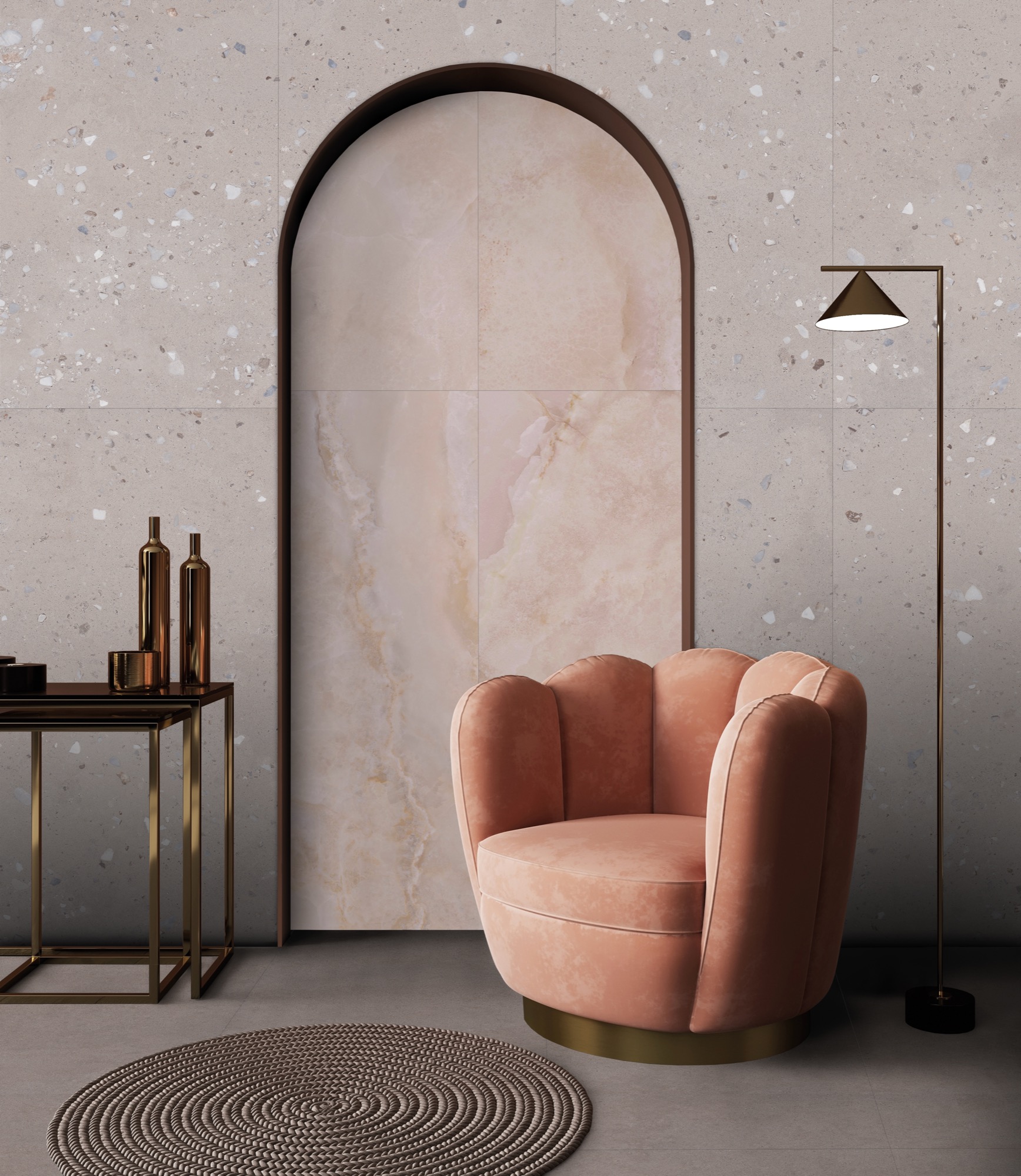 Feinsteinzeug Fliese Marmoroptik Rosa Glänzend 60x120 - EI6015