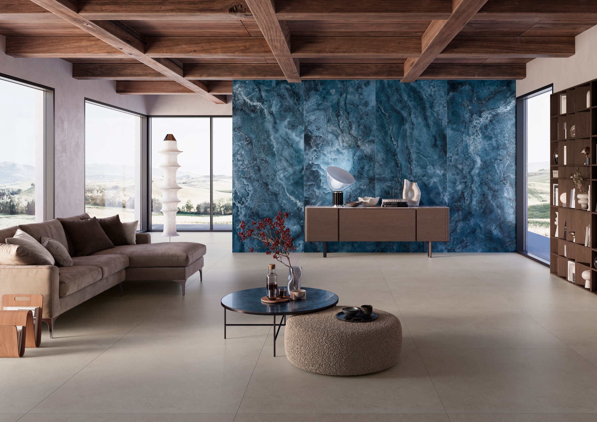 Feinsteinzeug Fliese Marmoroptik Onyx Blau Blau Glänzend 60x120 - EI6016