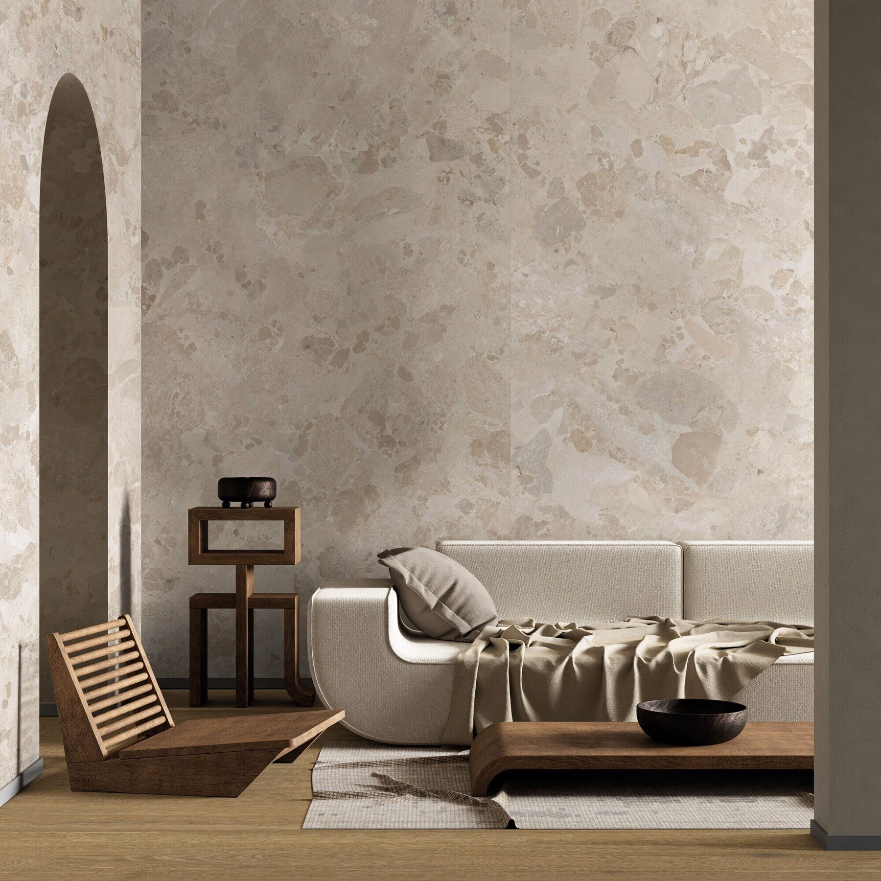 Feinsteinzeug Fliese Betonoptik Elfenbein 120x120 - EI6098