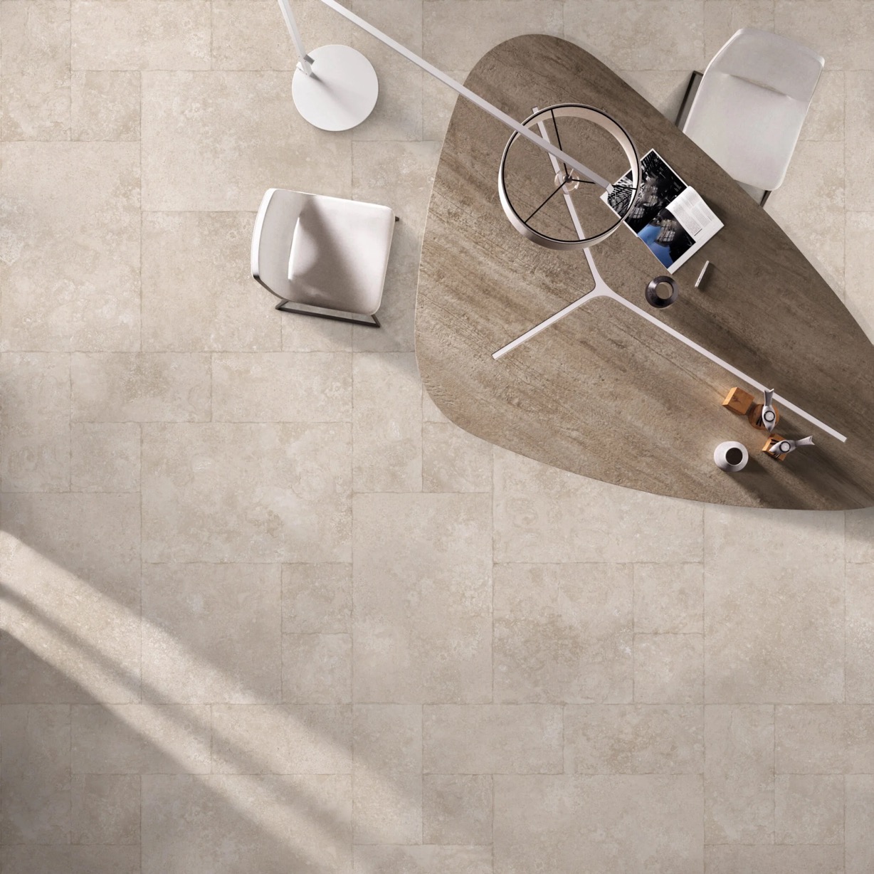 Feinsteinzeug in Steinoptik, Material Weiß, 60x60 - EI6063