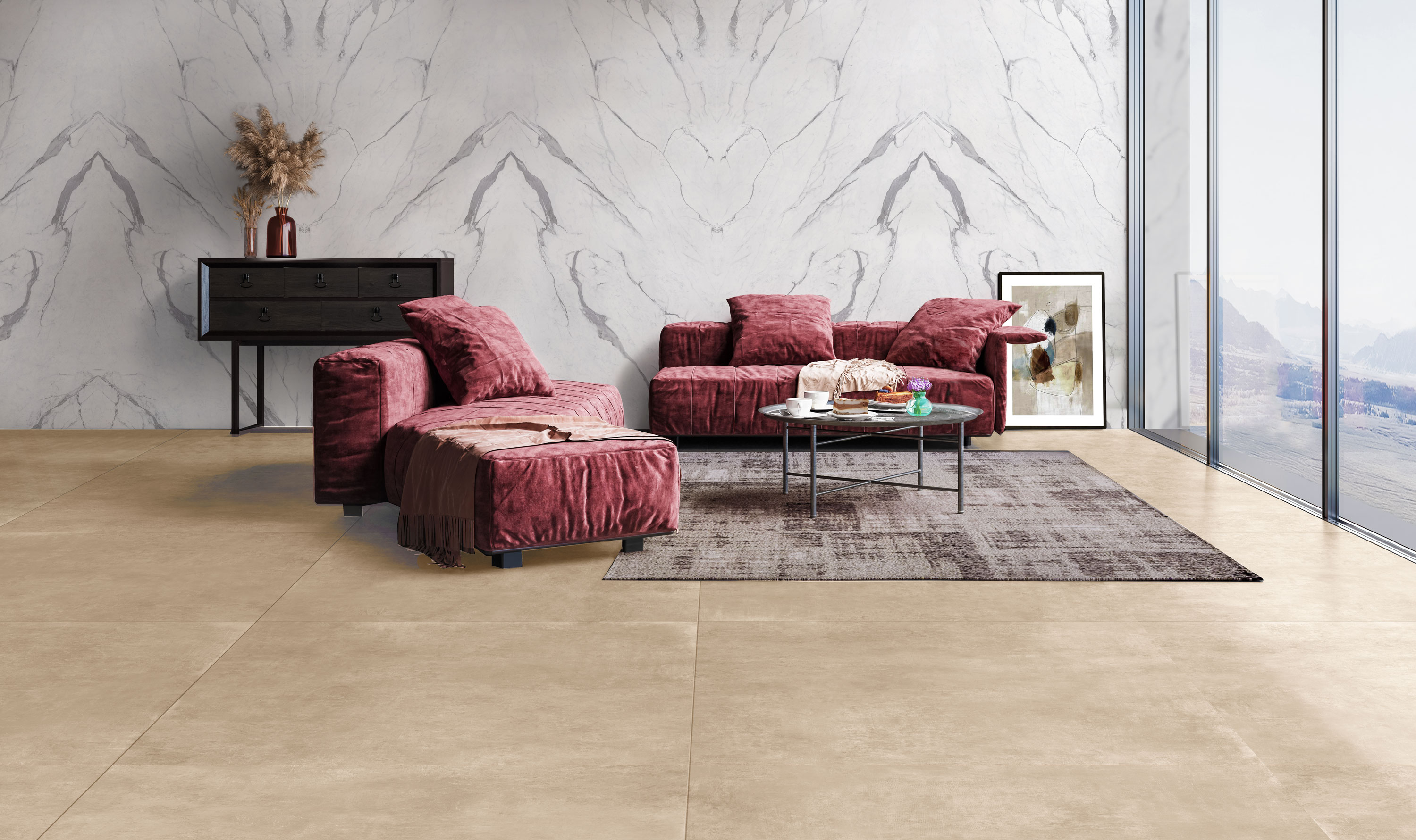 Feinsteinzeug Fliese Harzoptik Elfenbein 80x80 - ELCM066