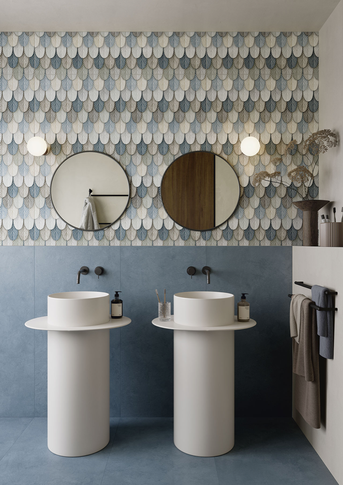 Feinsteinzeugfliese in Betonoptik, blau, 60x120 cm - CS25120
