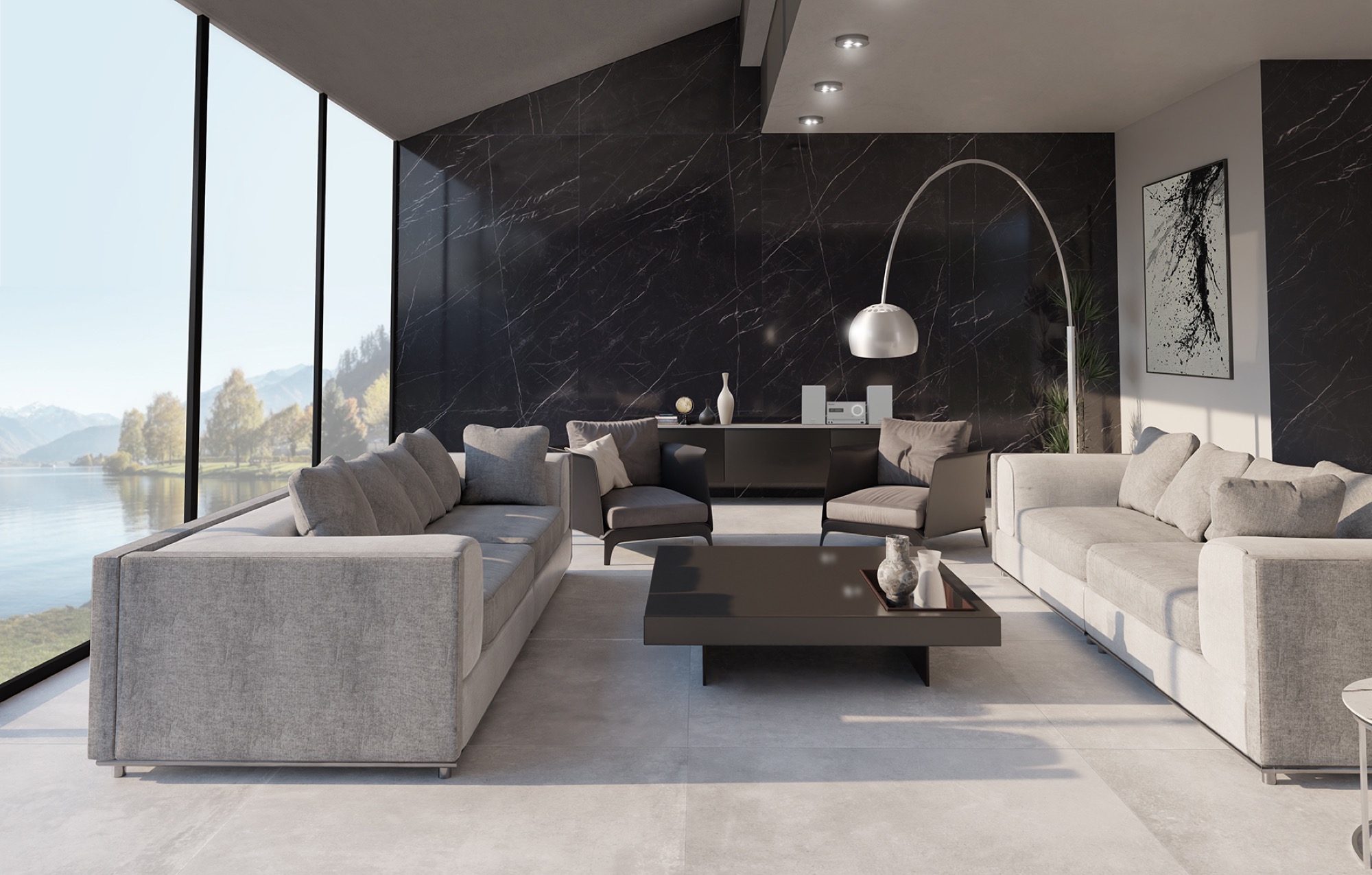 Feinsteinzeug Fliese Marmoroptik Marquina Schwarz Matt 120x120 - EMBK838