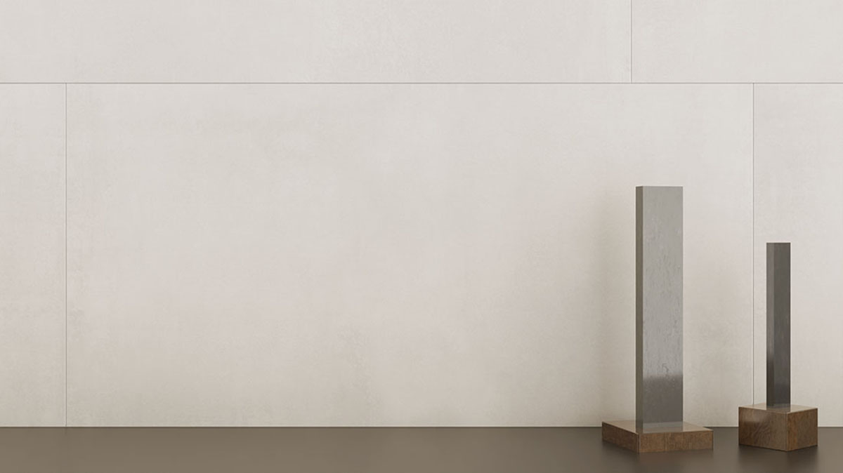 Feinsteinzeug Fliese Betonoptik Eisweiß 120x120 - EMDE550