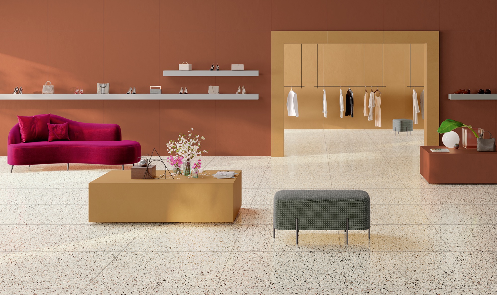 Feinsteinzeug Fliese Betonoptik Rot 60x60 - EMVE614