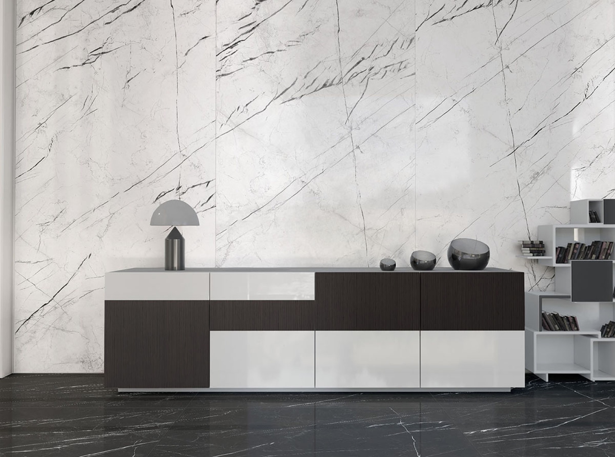 Feinsteinzeug Fliese Marmoroptik Marquina Weiß Matt 60x60 - EMWE844