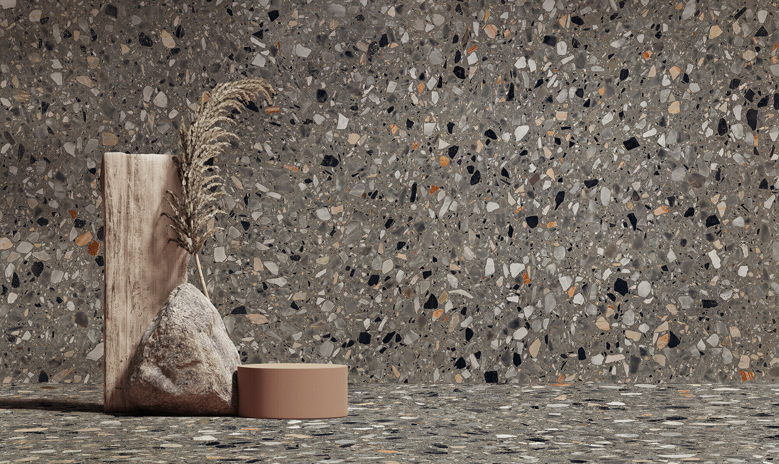 Feinsteinzeug Fliese Steinoptik Terrazzo Grau 60x120 - EMYA1130