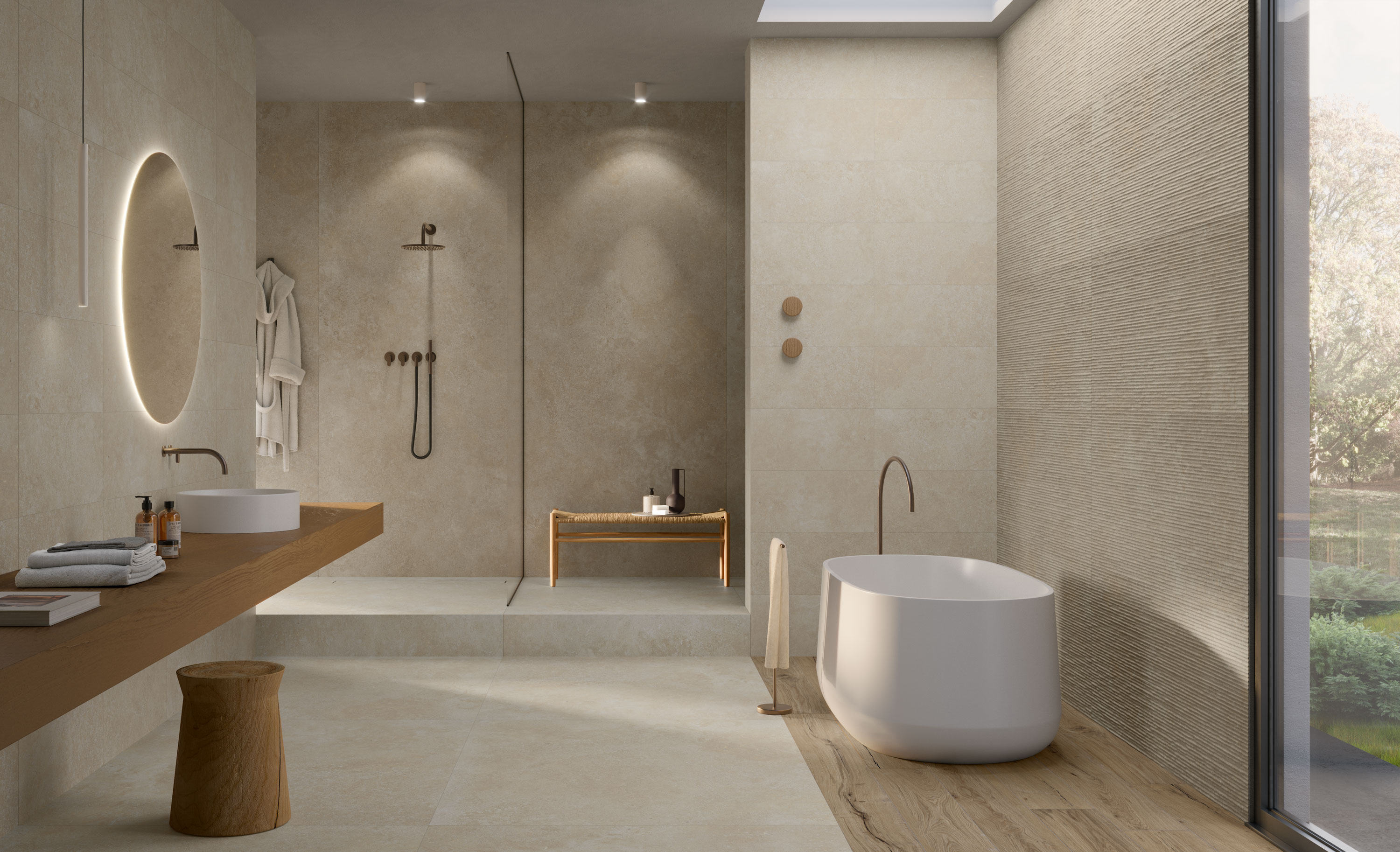 Feinsteinzeug Fliese Steinoptik Elfenbein Matt 120x120 - ENAD1638