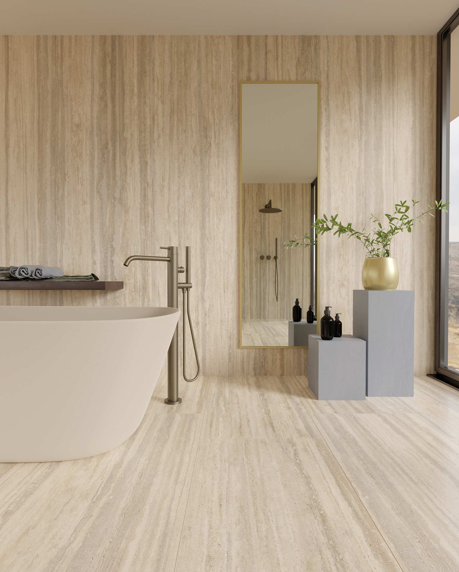 Feinsteinzeug Fliese Travertinoptik Beige Matt 60x60 - ENVA896