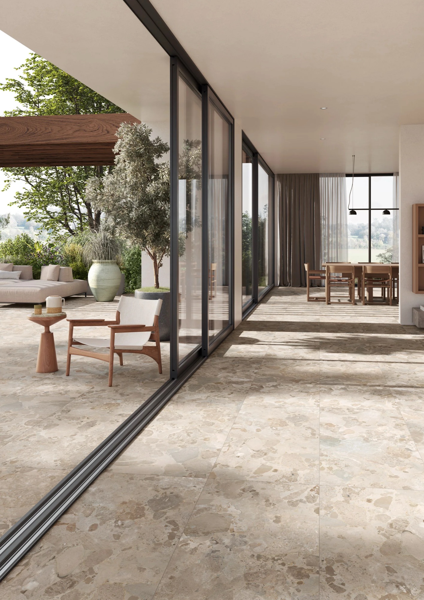 Moderner, rutschfester Outdoor-Fußboden in Steinoptik, Ceppo di Gré R11 Elfenbein, 60x120 - EO7002