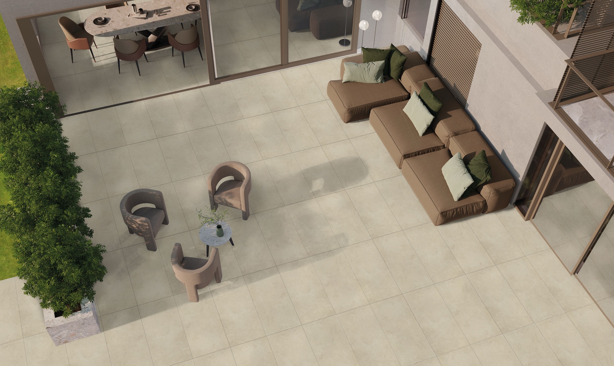 Feinsteinzeug für den Außenbereich, Betonoptik, 20 mm, Hellbeige, 60 x 120 mm - EO7061