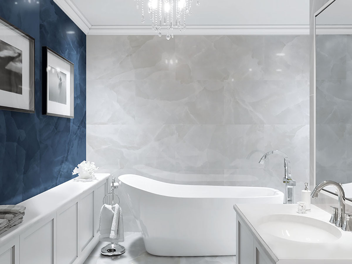 Feinsteinzeug Fliese Marmoroptik Onyx Weiß Weiß Poliert 30x60 - EOXW871