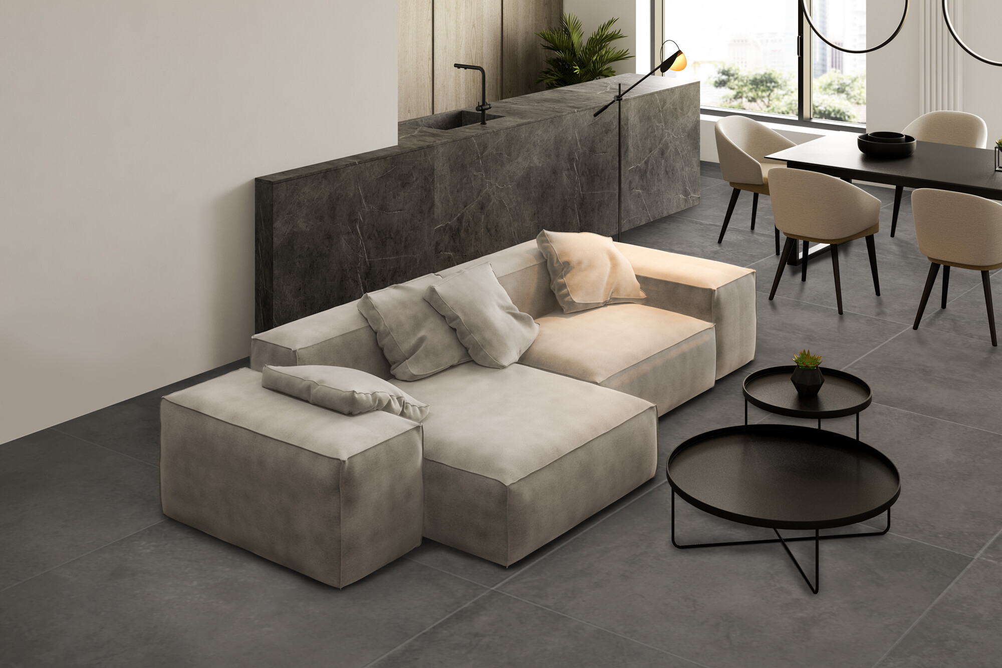 Feinsteinzeug Fliese Betonoptik Anthrazit Gewachst 80x80 - EPAE667