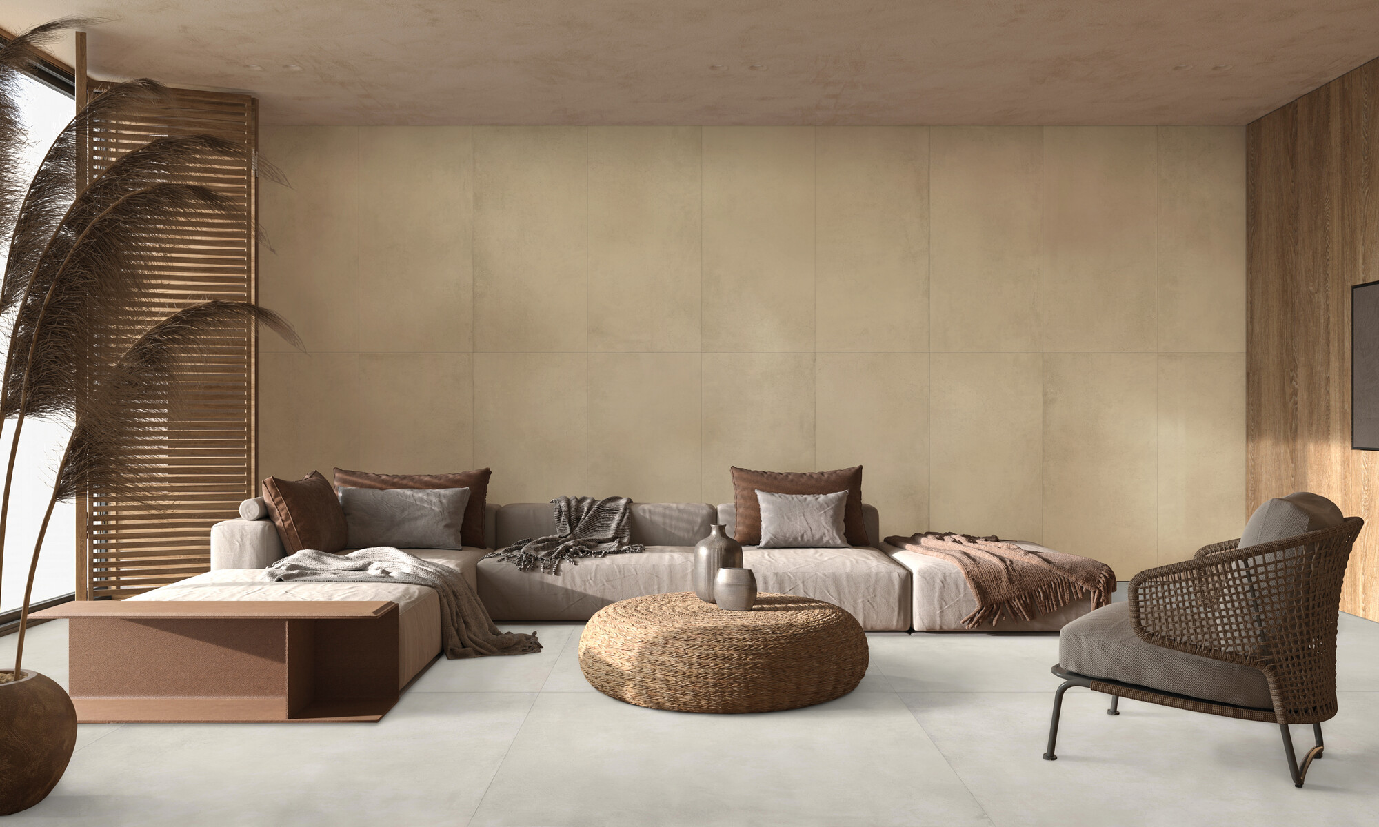 Feinsteinzeug Fliese Betonoptik Elfenbein Gewachst 80x80 - EPIY666