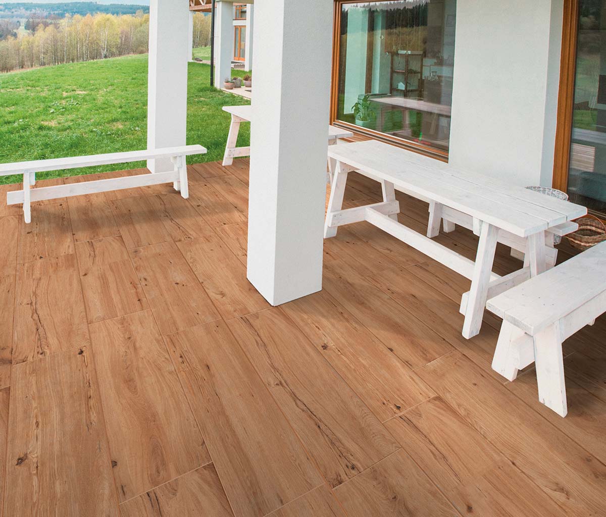 Rutschfeste Feinsteinzeugfliese in Walnuss-Rohholzoptik 20X120 - Epnt281