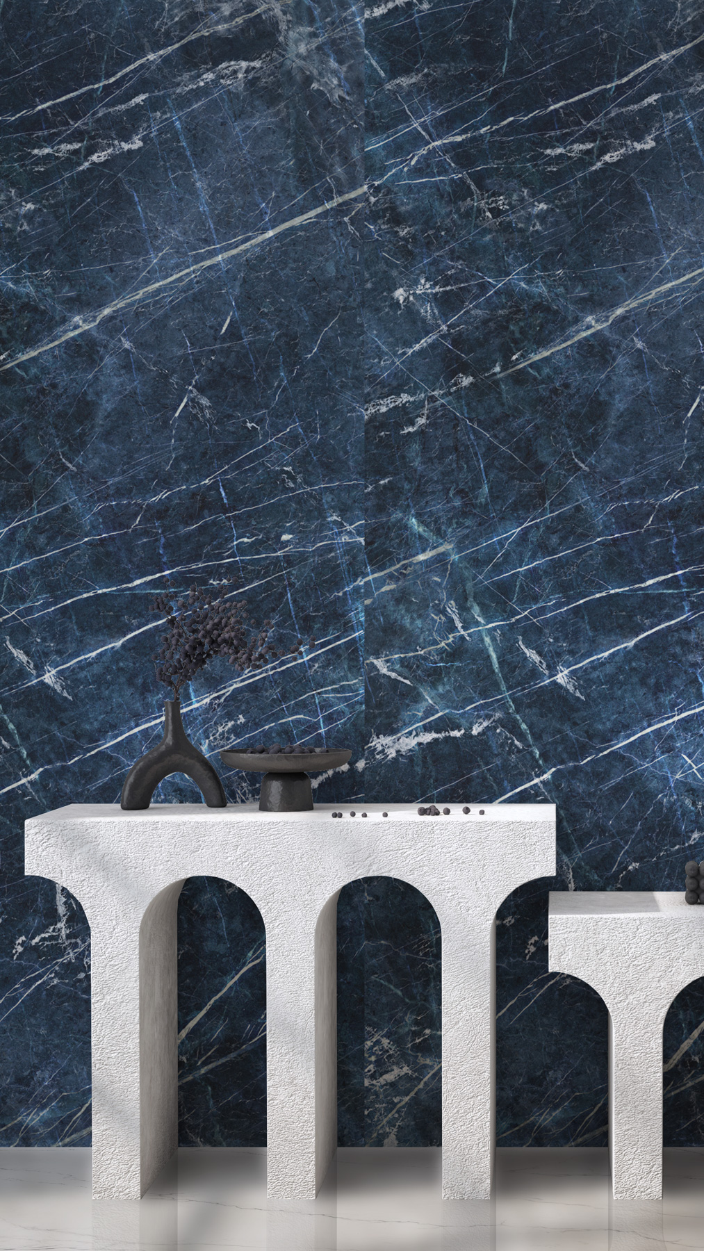 Feinsteinzeug Fliese Marmoroptik Ozean Blau Blau Poliert 60x120 - EROS208