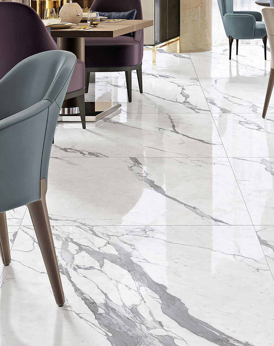 Feinsteinzeug Fliese Marmoroptik Statuario Weiß Poliert 30x60 - ESSU950