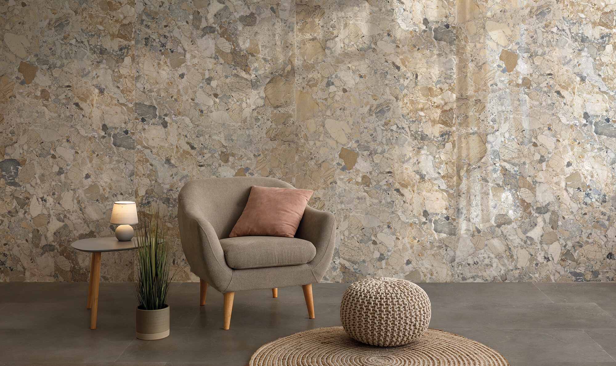 Feinsteinzeug Fliese Marmoroptik Ozean Beige Beige Poliert 120x120 - EWAA758