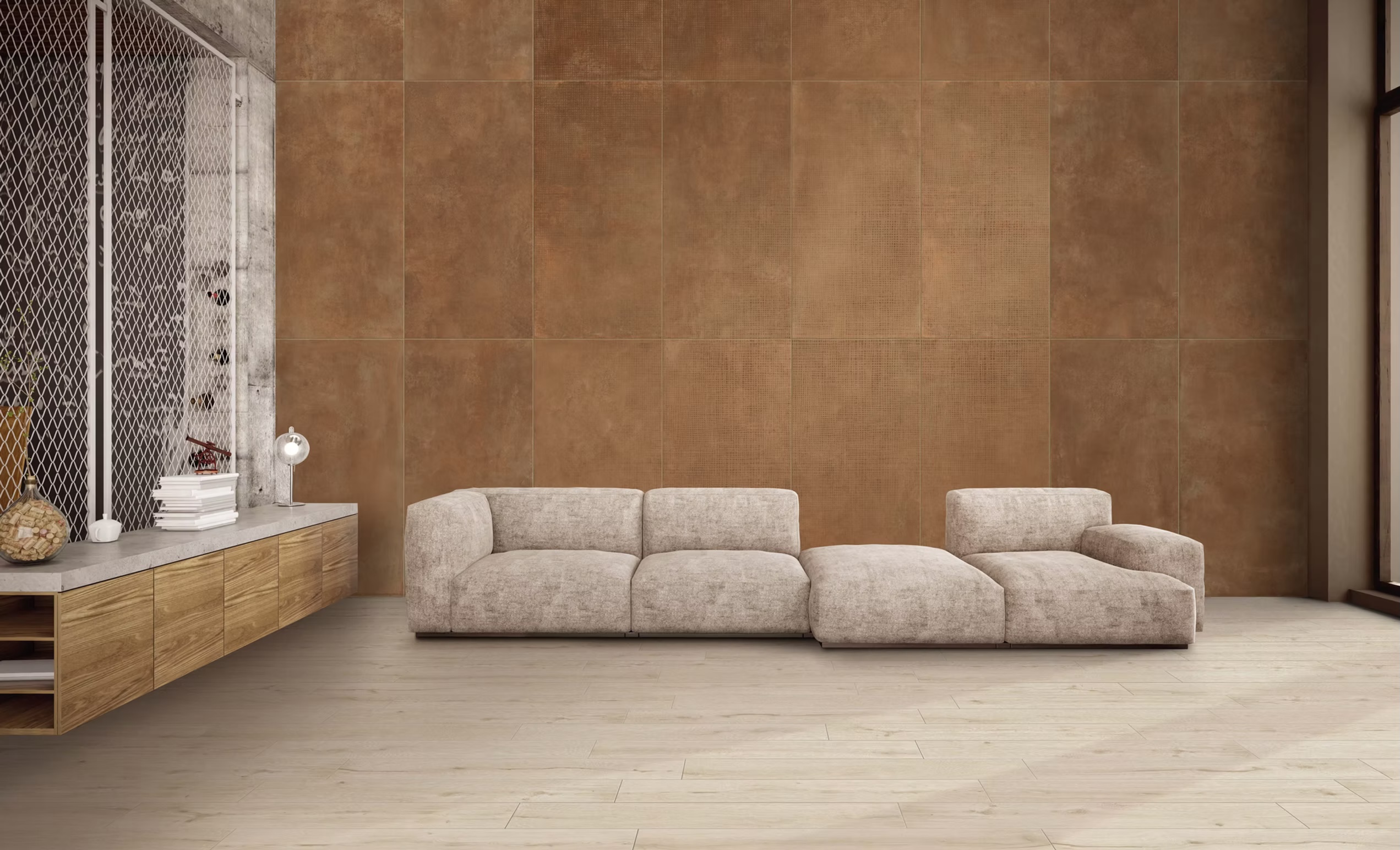 Feinsteinzeug-Wandfliese Gerippte Corten-Metalloptik 60x120 - MTGP-0002